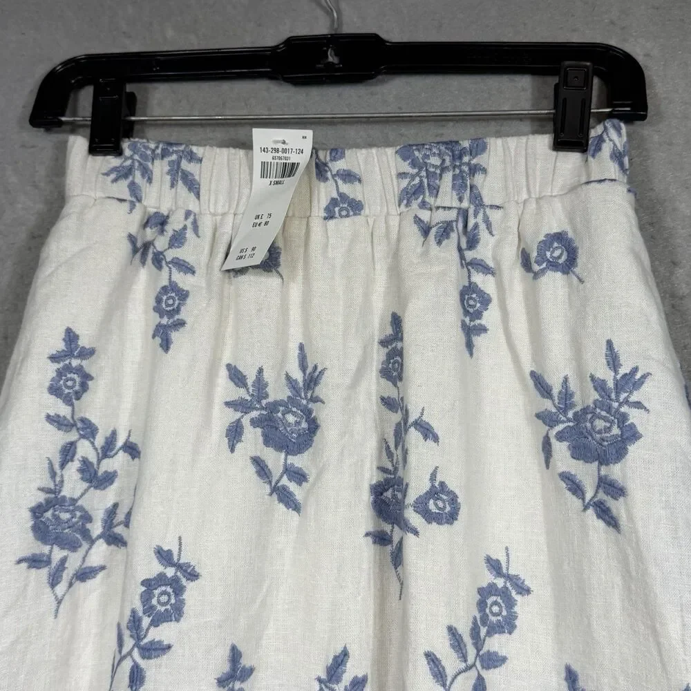 Abercrombie Linen Blend Floral Tiered Maxi Skirt Womens XS Blue White Boho Beach